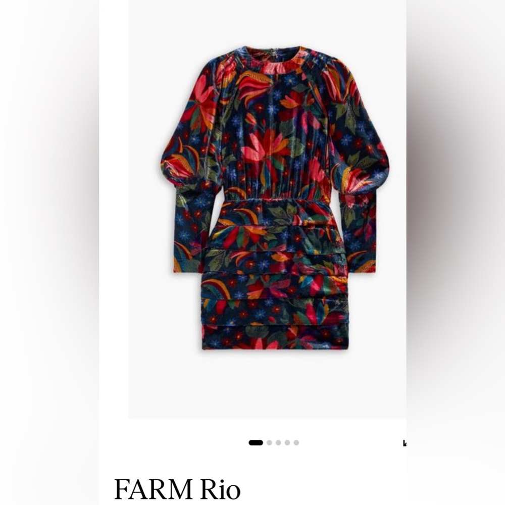Farm Rio mini dress made from plush velvet printed with array of colorful blooms - Picture 5 of 12